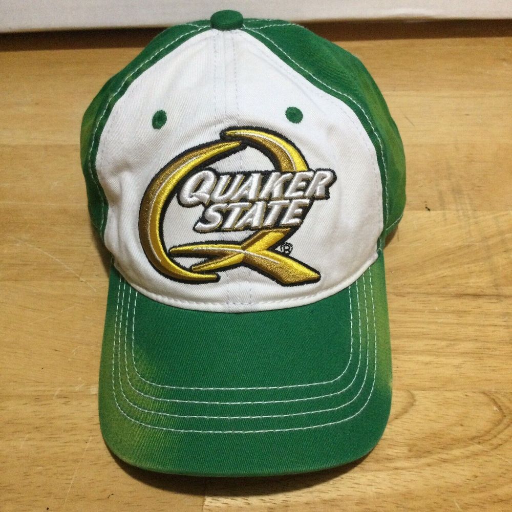 Quaker‎ State Men's Green/White Graphic Curved Brim Snapback Baseball Hats Caps